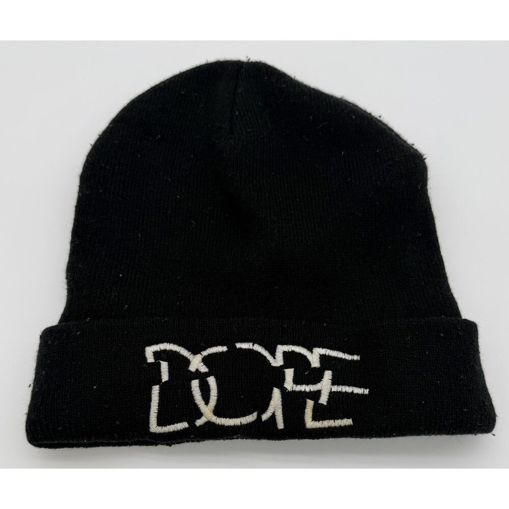 Dope Couture Beanie Black Knit Cuffed Winter Hat Embroidered Logo Streetwear
